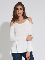 Women Casual Cold Shoulder Long Sleeve O-neck T-shirt