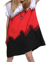 Women Casual Color Block Short Sleeve Linen Mini Dress