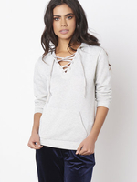 Women Casual Cross Strap Bandage Hooded Hoodie