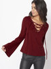 Women Casual Cross Strap Horn Sleeve T-shirt
