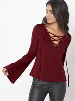 Women Casual Cross Strap Horn Sleeve T-shirt