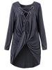 Women Casual Cross Strap Twist Long Sleeve V-neck T-shirt
