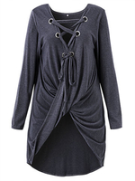 Women Casual Cross Strap Twist Long Sleeve V-neck T-shirt