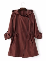 Women Casual Drawstring Waist Hooded Trench Coat