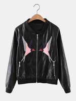 Women Casual Embroidery Pattern Stand Collar Jacket