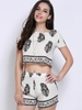 Women Casual Flora Printing O Neck Short Sleeve Suit