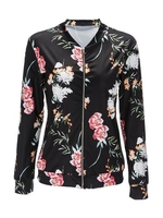 Women Casual Floral Print Stand Collar Jacket