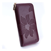 Women Casual Floral Print Zipper Wallet Ladies Elegant Retro Cards Purse