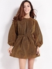 Women Casual Glitter Lantern Sleeve Long Sleeve O-neck Mini Dress