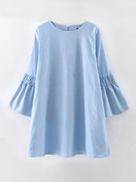 Women Casual Horn Sleeve O-neck Mini Dress
