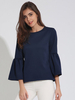 Women Casual Horn Sleeve Pure Color O-neck T-shirt