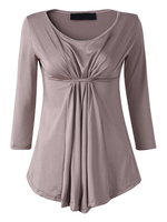 Women Casual Irregular Hem O-neck 3/4 Sleeve T-shirt