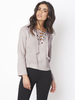 Women Casual Knitting Cross Strap Horn Sleeve V-neck Sweater