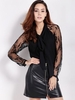 Women Casual Lace Stitching Bowknot Turn-down Collar Long Sleeve Blouse
