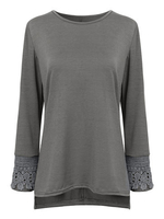 Women Casual Lace Stitching Long Sleeve O-neck T-shirt