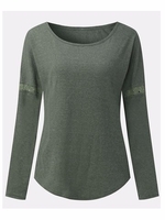 Women Casual Lace Stitching O-neck Long Sleeve T-shirt