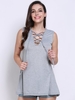 Women Casual Lace-up Sleeveless Notched Neck Top