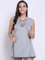 Women Casual Lace-up Sleeveless Notched Neck Top