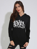 Women Casual Letter Print Hooded Long Sleeve Hoodie
