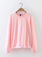 Women Casual Letter Print Solid Color O-neck Sweatshirts