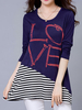 Women Casual Letter Stripe Print Long Sleeve O-neck T-shirt