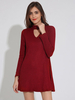 Women Casual Long Sleeve Stand Collar Mini Dress