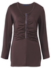 Women Casual Long Sleeves Zipper Pleated V-neck T-shirt