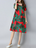 Women Casual Loose Colorful Printed O-Neck Short Sleeve Dresses