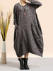 Women Casual Loose Solid Color Printed O-Neck Long Sleeve Maxi Dresses