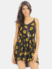 Women Casual Loose Sunflower Print Spaghetti Strap Backless O-neck Jumpsuit