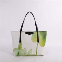 Women Casual National Style Lotus Plum Blossom Printing Handbags Totes
