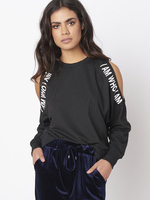 Women Casual Off-shoulder Letter Print O-neck Sweatshirt
