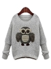 Women Casual Owl Print Long Sleeve Loose Pullover Sweater