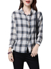 Women Casual Plaid Side Split Long Sleeve Blouse