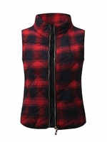 Women Casual Plaid Stand Collar Padded Vest