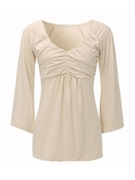 Women Casual Pleated Horn Sleeve V-neck T-shirt