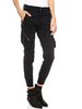 Women Casual Pocket Black Zipper Skinny Cargo Pants