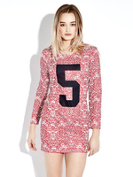 Women Casual Print Bodycon Long Sleeve O-neck Mini Dress