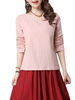 Women Casual Pure Color Long Sleeve Cotton T-shirt