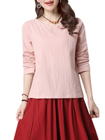 Women Casual Pure Color Long Sleeve Cotton T-shirt