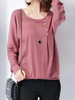 Women Casual Pure Color Long Sleeve O Neck T-Shirts