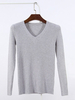 Women Casual Pure Color Long Sleeve V-neck Sweater