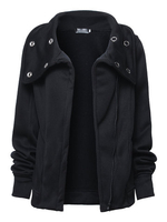 Women Casual Pure Color Turn Down Collar Zipper Jacket