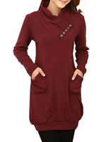 Women Casual Pure Color Turtleneck Long Sleeve T-shirt