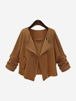 Women Casual Pure Color Zipper Long Sleeve Jacket