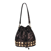 Women Casual Rivet Bright Color Bucket Crossbody Bag