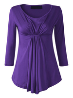 Women Casual Ruffled Irregular Hem O-neck 3/4 Sleeve T-shirt