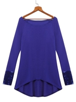 Women Casual Sequins Stitching Long Sleeve T-shirt