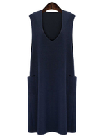 Women Casual Sleeveless Loose V-neck Vest Sweater Dress