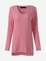 Women Casual Slit Pure Color Long Sleeve V-neck Sweater
